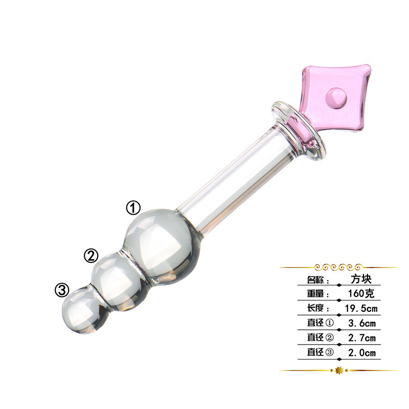 Glass Anal Plug with Poker Card Crystal Design, Bumps and Threads Texture, Transparent — detail image 1