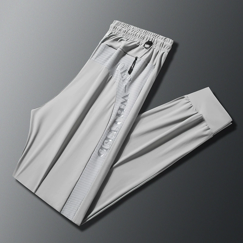 Брюки из ледяного шелка, мужские летние новые свободные повседневные тонкие спортивные брюки большого размера, молодежные дышащие брюки из ледяного шелка с кондиционером