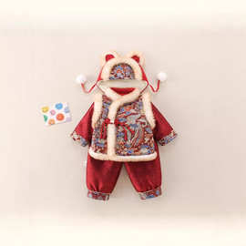 婴幼儿冬款两件套加绒加厚过年套装喜庆唐装外出服送帽子