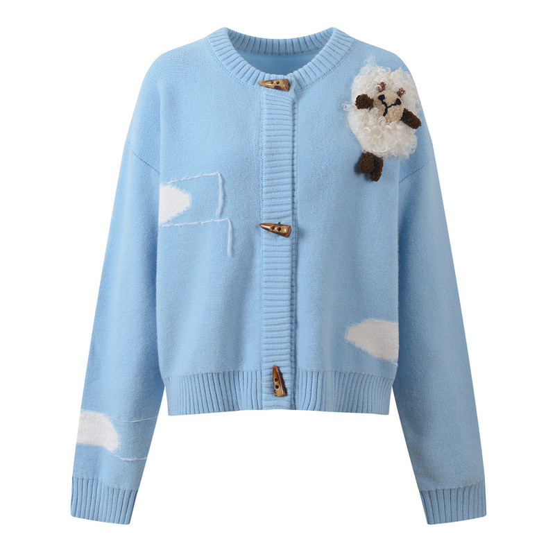 2025 Autumn/Winter New Fashionable and Elegant Cloud-Like Little Yak Embossed Decorative Gentle and Youthful Knitted Cardigan Top