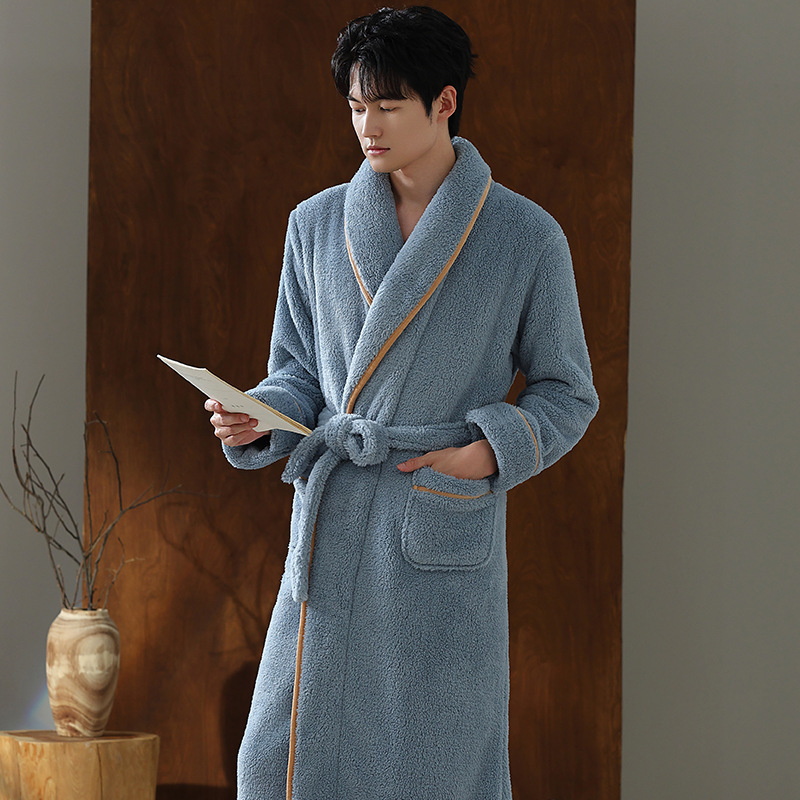 2026 New Coral Velvet Men's Thickeneded Nightgown, Autumn and Winter Bathrobe, Cold-Proof and Warm, Long, Large Size, Winter Home Wear