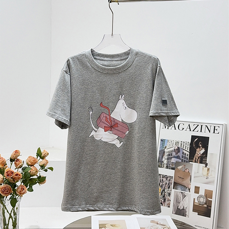 AC Home 25 春の新作 カバ ムーミン ジョイント漫画プリント ラウンドネック 半袖 ユニセックス ニッチ ルーズ Tシャツ|undefined