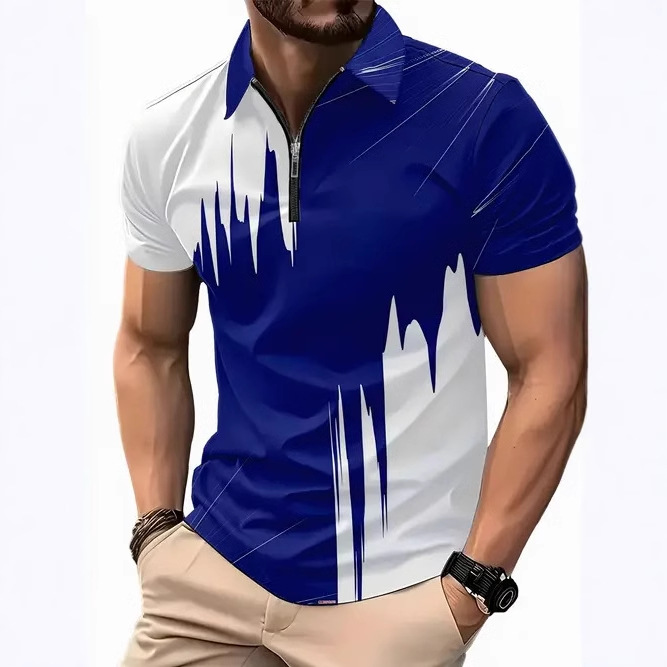 2025 nuevo producto Amazon nuevo estilo europeo y americano casual transfronterizo todo fósforo color de manga corta cremallera camisa POLO MB13