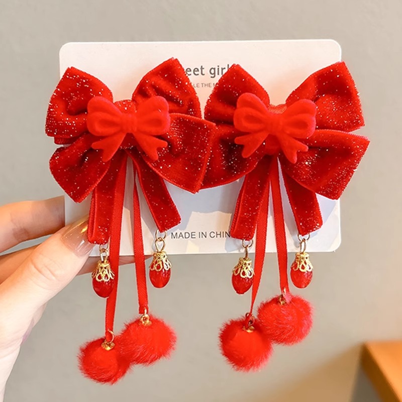 Ángora brocas de peluche rojas brocas de cabello para niños brocas de cabello de serpiente tarjeta de cabello de niña adornamientos de cabello de Año Nuevo al por mayor