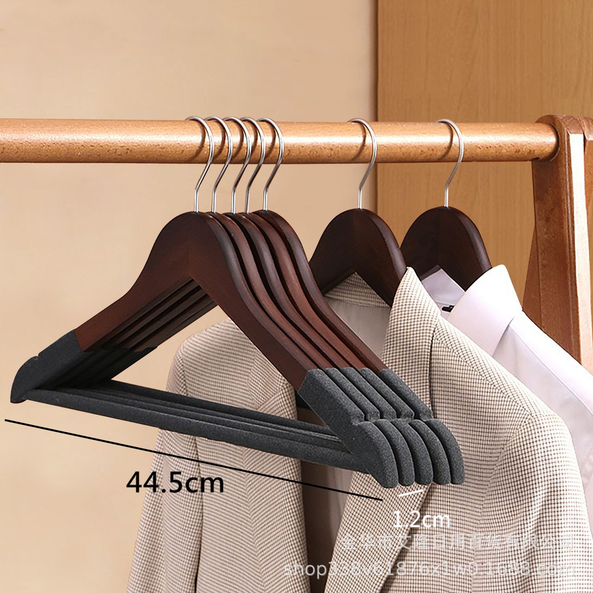 Percha flocada de madera maciza, almacenamiento de armario, ropa colgante para el hogar antideslizante y sin costuras, soporte de ropa, percha de madera retro