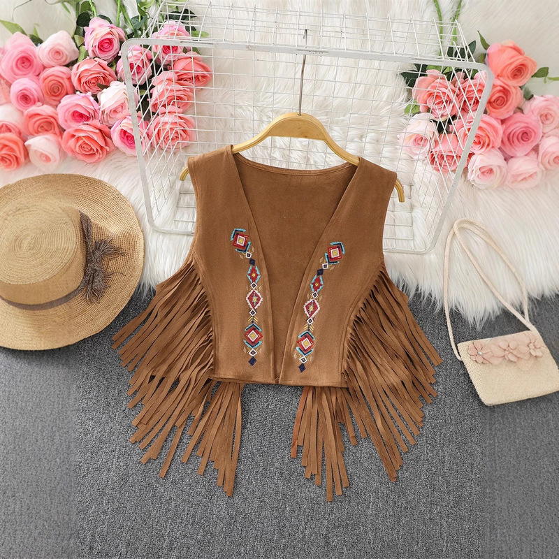 Ethnic Style Vintage Tassel Waistcoat Women's Summer Western Style Chic Loose Stacked-up Outer Vest Cardigan