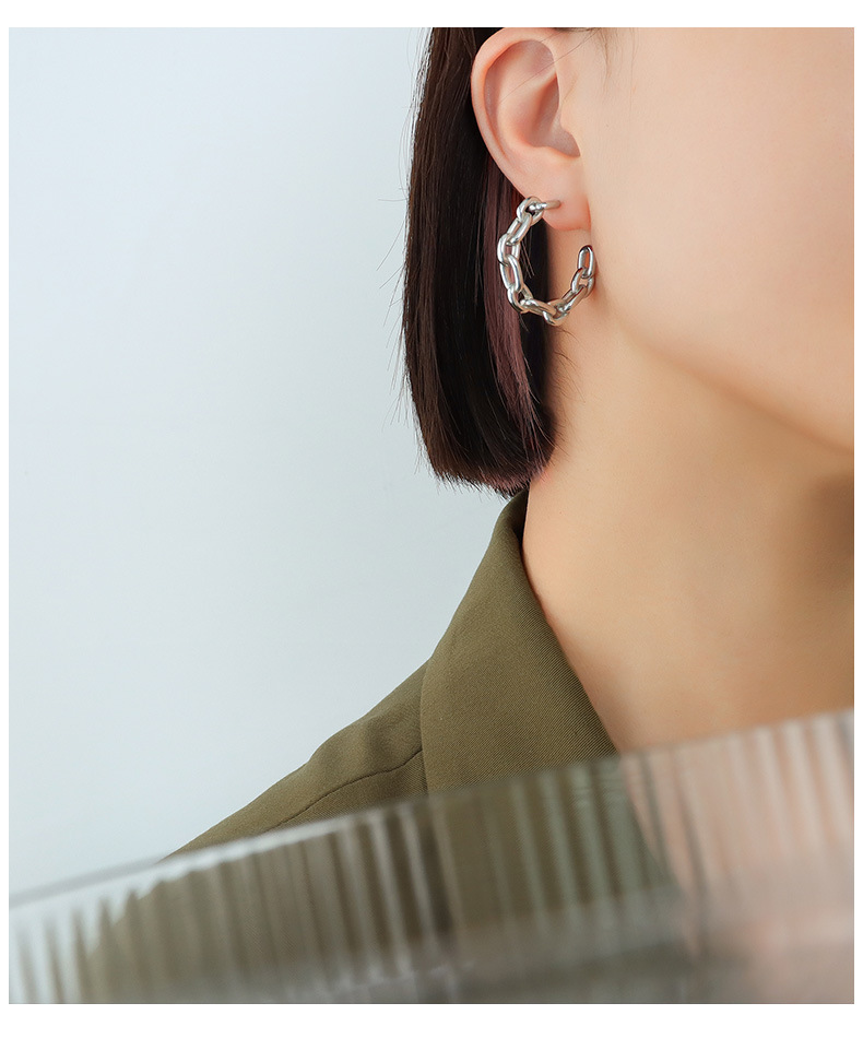 Earrings Classification Housewarming, Business, Wedding, Travel, Birthday, Festival Occasion PVD Coated Real Gold Plated C Shape Titanium Steel Retro Waterproof Non Tarnish Earrings