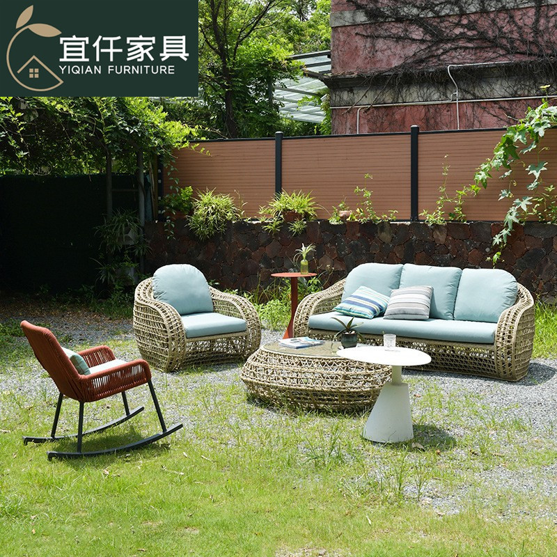 戶外沙發庭院藤編家具陽台休閒椅藤編藤椅室外花園露台藤藝小茶几