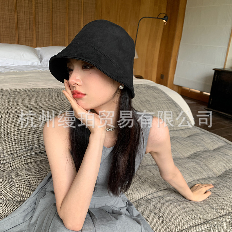 渔夫帽女春秋日系百搭麂皮绒盆帽素颜遮脸水桶帽疏离感帽子质感好|undefined