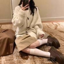 法式牛角扣针织衫外套女软糯圈圈纱毛衣开衫秋冬季小众设计感上衣