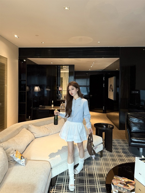 2025新款甜美风套装单排扣长袖针织衫女秋季高腰垂感半身裙两件套|undefined