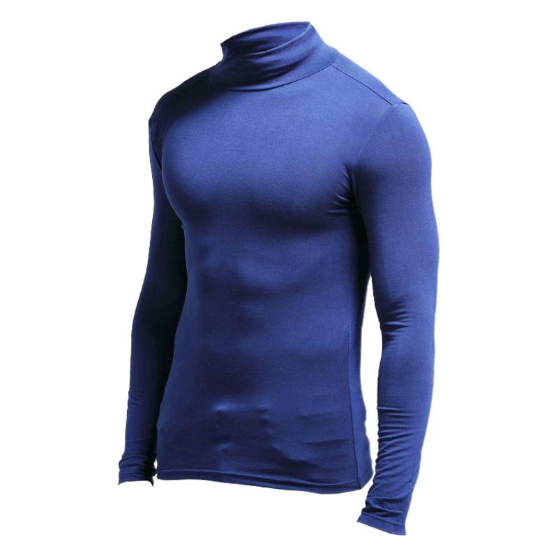 De una sola pieza de protección del cuello modal superior de cuello alto cálido otoño e invierno de los hombres de manga larga delgada apretada camisa de fondo de color sólido