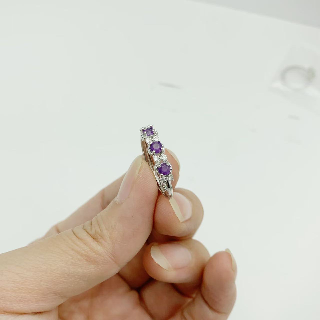(2개) 폭발 S 도금 상감 순수 자연 자수정 조절 링 틈새 디자인 공장 직접 판매