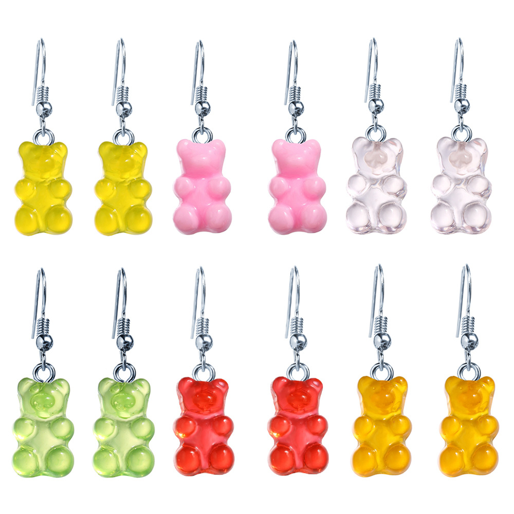 New Transparent Bear Candy Color Earrings display picture 2