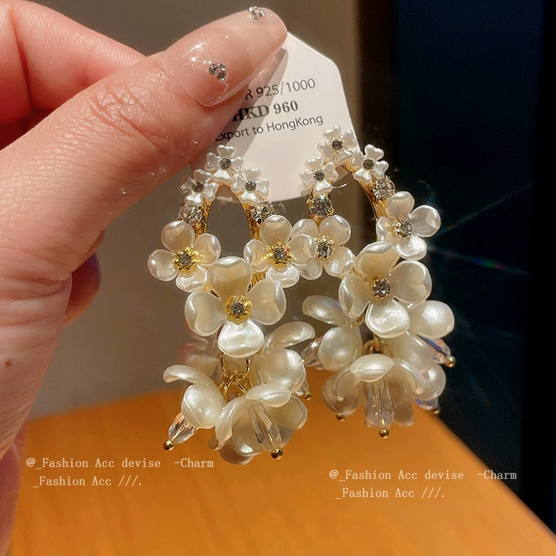 Silver needle, earrings, retro zirconium, flowered, French retro style, light luxury style, wholesale