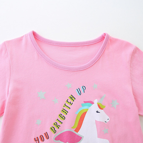 European and American Style Children's Clothing Set Short Sleeve Knit Cotton 24 Summer Girls' Set Cartoon Animal Print Children's Two-Piece Set