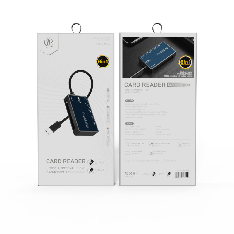 Ventas de la fábrica modelo privado lector de tarjetas USB2.0 HDHC teléfono móvil tarjeta de memoria de alta velocidad caja de contraseña seis en uno lector de tarjetas CF