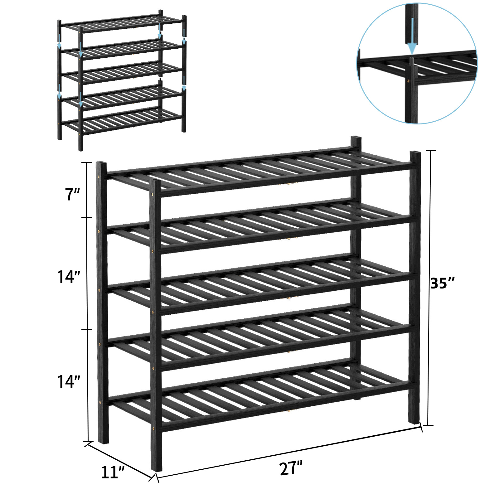 Zapatero plegable de bambú apilable, estante de almacenamiento multicapa para el hogar, ahorrador de espacio, éxito de ventas transfronterizo.