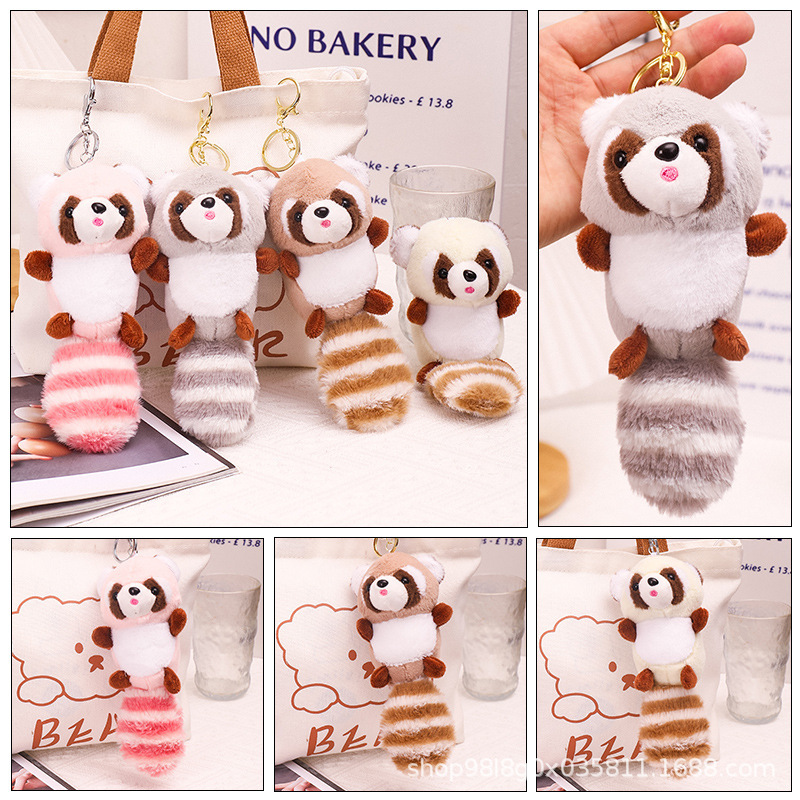 Cartoon raccoon plush keychain online celebrity pendant couple gift popular bag accessories baby catching machine doll