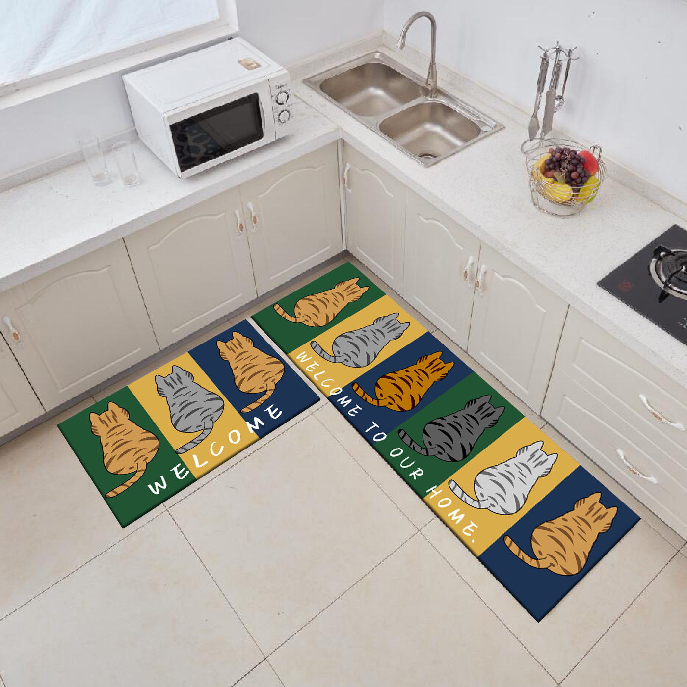 Alfombra de piso antideslizante resistente a las manchas largas de dibujos animados hogar absorbente de aceite alfombra de piso de cocina cristal terciopelo alfombra de piso tienda completa se puede utilizar para la entrega