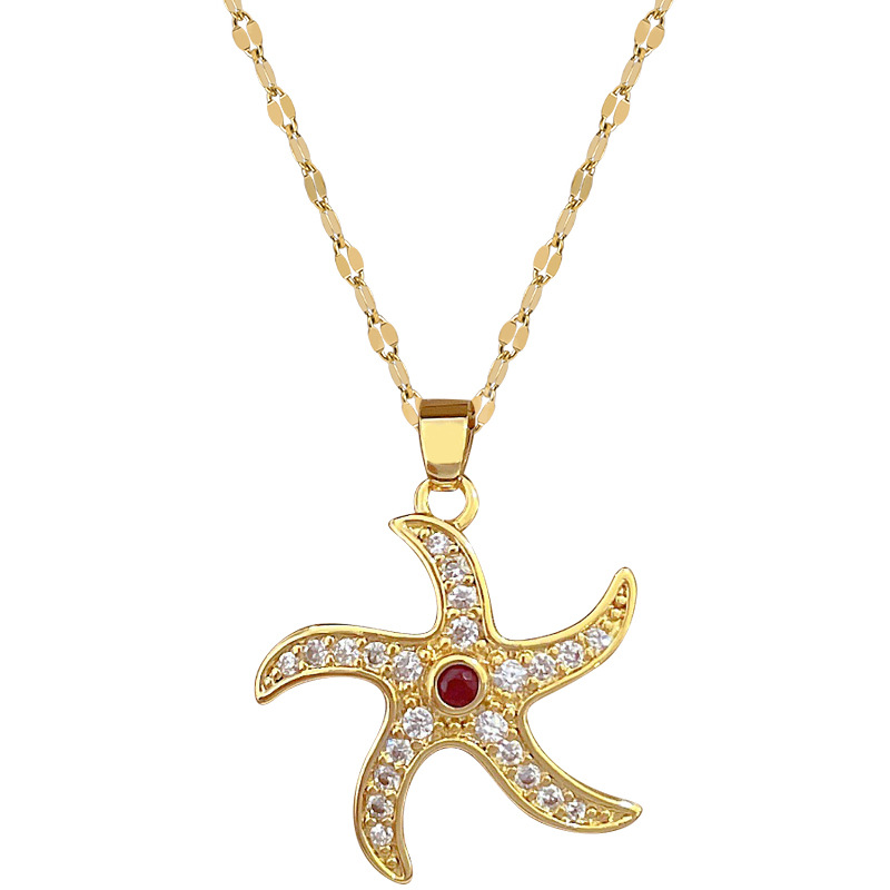 Wholesale Casual Simple Style Starfish Titanium Steel Copper Inlay Zircon Pendant Necklace display picture 8