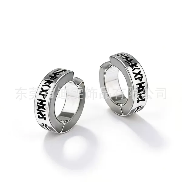Men's Fashion Rune Ear Clips Stainless Steel Letter High-End Style Non-Pierced Earrings Accessories Wholesale