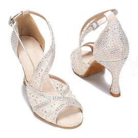 外贸速卖通烫钻拉丁舞鞋女高跟鞋专业室内跳舞鞋软底舞会派对婚鞋