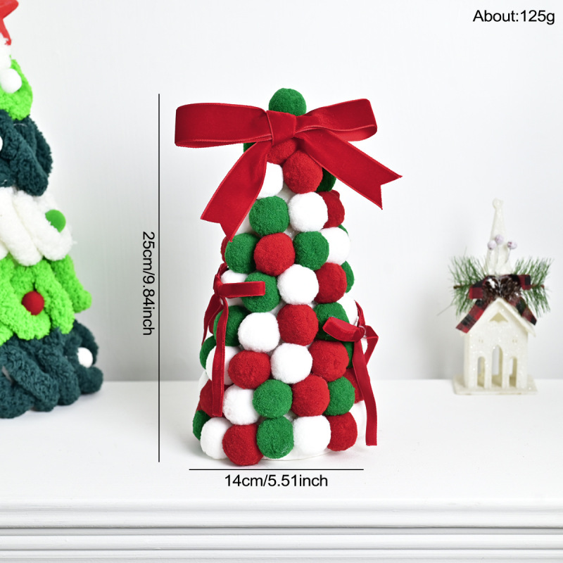 クリエイティブで絶妙なポリエステル赤、緑、白のクリスマスカラーの小さなファーボール手作りリボンクリスマスツリーオーナメントデスクトップ装飾|undefined