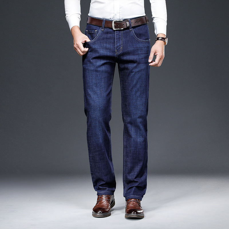 Light Luxury Jeans Men's Micro-elastic Embroidered Slim-fit Straight Pants Men's Sheep Wool All-match Light Business Casual Pants for Men