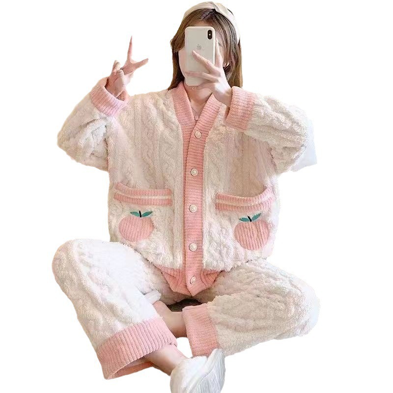 Traje de melocotón herméto pijama de lana de coral Xiaoxiangfeng nuevo estilo engrosado red térmica ropa de hogar con infrarrojos Xiaofeng