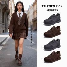 头层牛皮复古德训鞋女2025秋冬新款复古阿甘鞋运动百搭休闲小白鞋