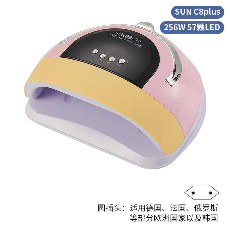 Lámpara de uñas de alta potencia de 256W con mango para principiantes, lámpara de curado de gel para esmalte de uñas, lámpara de fototerapia de secado rápido con colores deslumbrantes para uso transfronterizo.