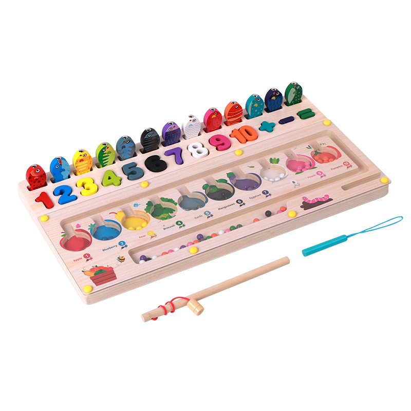 CE CPC madera multifuncional tablero logarítmico laberinto caminar digital forma figura de la fruta pesca cognitiva juguete
