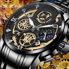Cross-border AliExpress Men's Watch with Hollow Calendar, Tourbillon Quartz Waterproof Watch