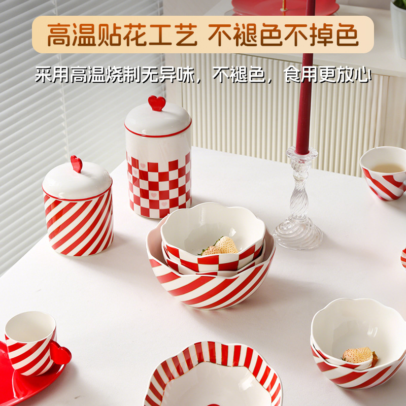 高温デカール加工、シンプルなスタイル、高級感、お手入れ簡単、バレンタインデーの陶器食器セット、ボウル、カップ、食器|undefined