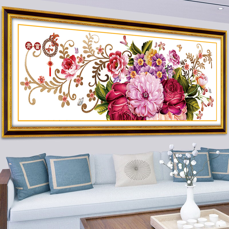 花开富贵十字绣新款牡丹客厅手工自己绣线绣风景花卉装饰挂画刺绣