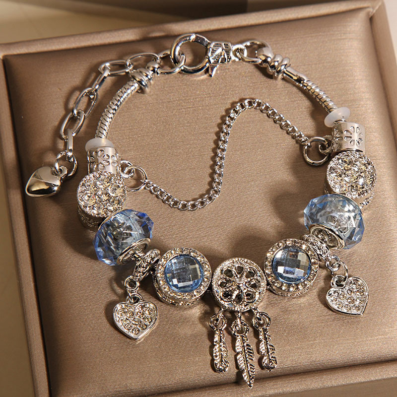 Blaues Glasperlenarmband Mit Traumfänger Für Damen Elegant_voghion.com