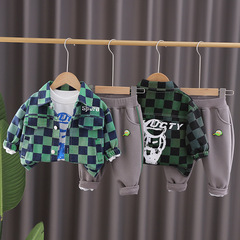 兒童裝男童寶寶秋冬季小熊外套三件套長袖加絨衛衣棉質長褲棉批發