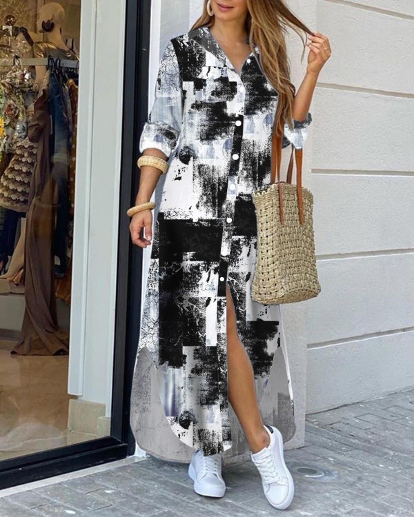 New Spring Summer Fashion Sexy Shirt Maxi Dress