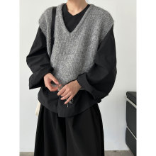 鹿西 柔软羊毛V领针织背心女2025秋季新款韩系简约叠穿马甲ss756