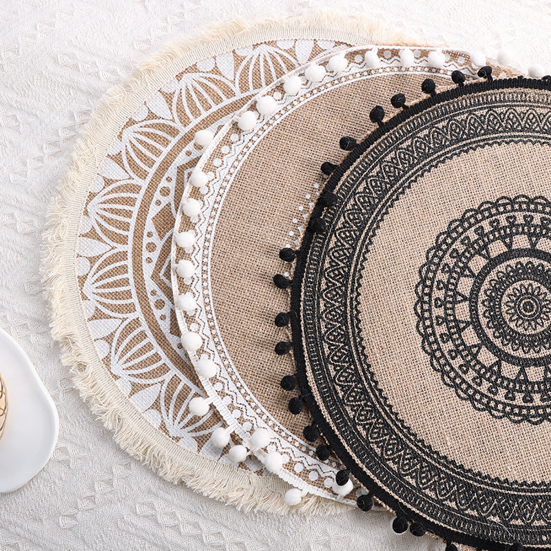 ins style Nordic woven coasters placemats cotton and linen table insulation pads home jute decorative mats_voghion.com