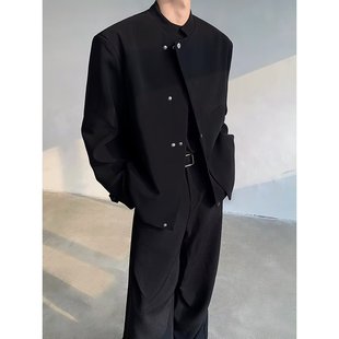 New Chinese-Style Stand-Collar Blazer Jacket for Teenagers, Spring Deconstructed Loose Button Diagonal Placket Design Niche Jacket