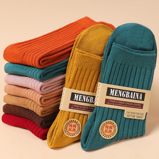 New women's double needle socks solid color drawstring casual mid-calf women's socks thickened stockings autumn and winter cotton socks wholesale