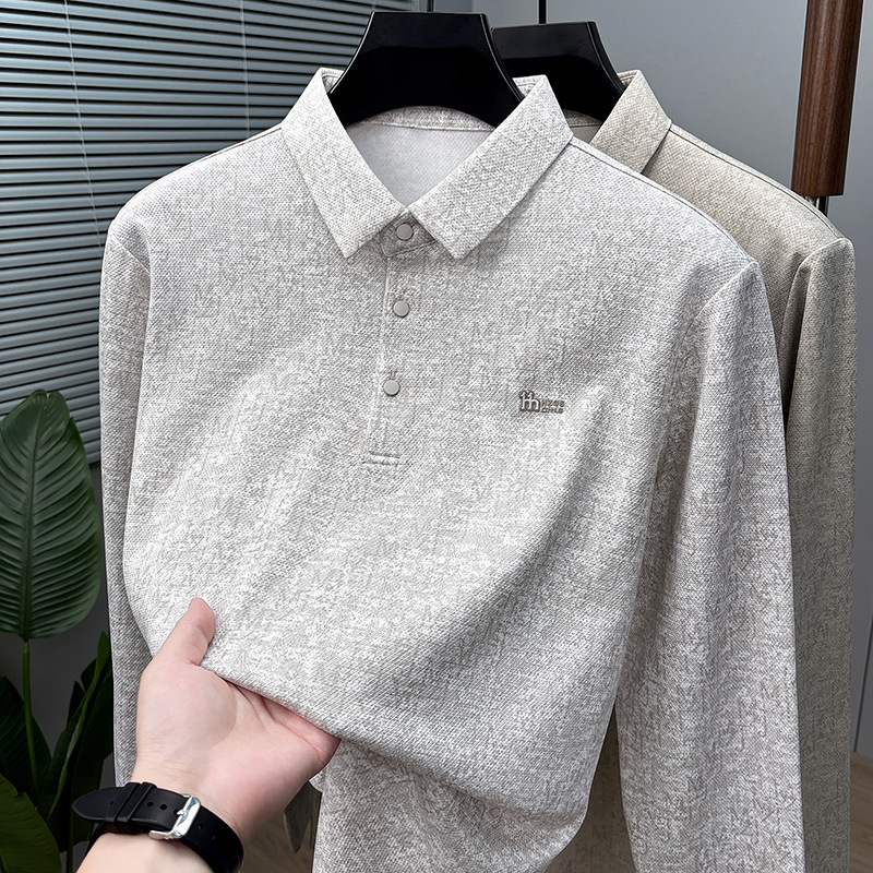 TikTok's popular autumn long-sleeve polo shirt for men, high-end fashion, versatile for commuting, with a turn-down collar, long-sleeve business shirt for men