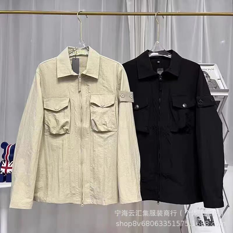 Stone Home Ghost Compass Badge Workwear Jacket Unisex Couple Style Loose Casual Shirt Stone Home Ghost Compass Badge Workwear Jacket Unisex Couple Style Loose Casual Shirt
