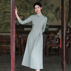 Spring and Autumn Slimming Modified Cheongsam 2024 New Youthful Women's Retro Long-Sleeved Dress, Wearable as a Regular Dress