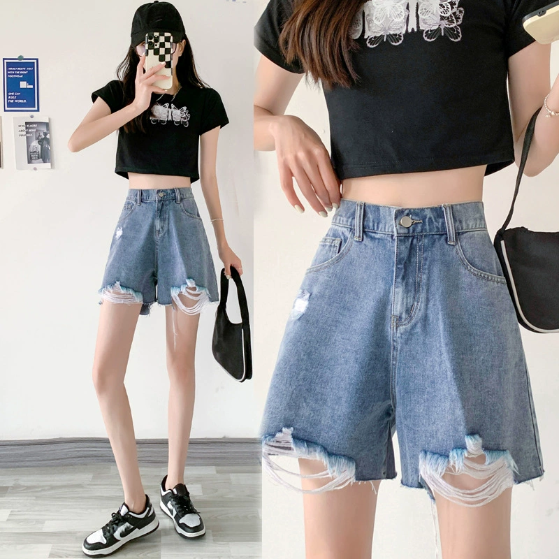 Специальное оформление 300 кг летнее платье очень большие джинсовые шорты рваные Широкие штаны 260 кг толстые штаны