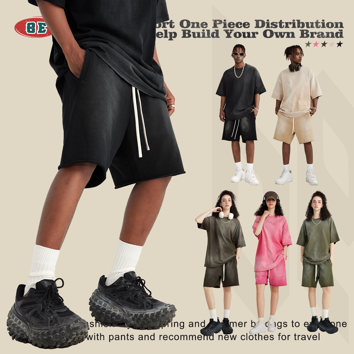 Shorts Cargo de Estilo Lavado con Degradado de Algodón, Microelástico