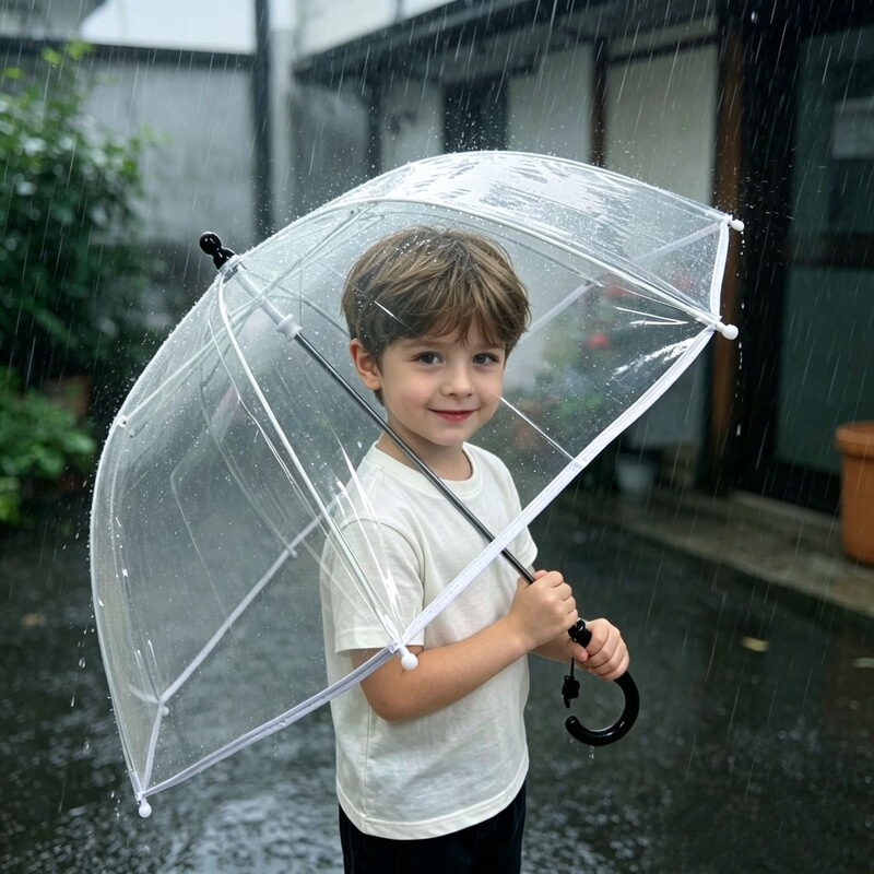 Transparent Umbrella for Children, Kindergarten Arch-Shaped Princess Umbrella, Elementary School Student Birdcage Umbrella, Safety Manual-Open Long-Handle Transparent Umbrella