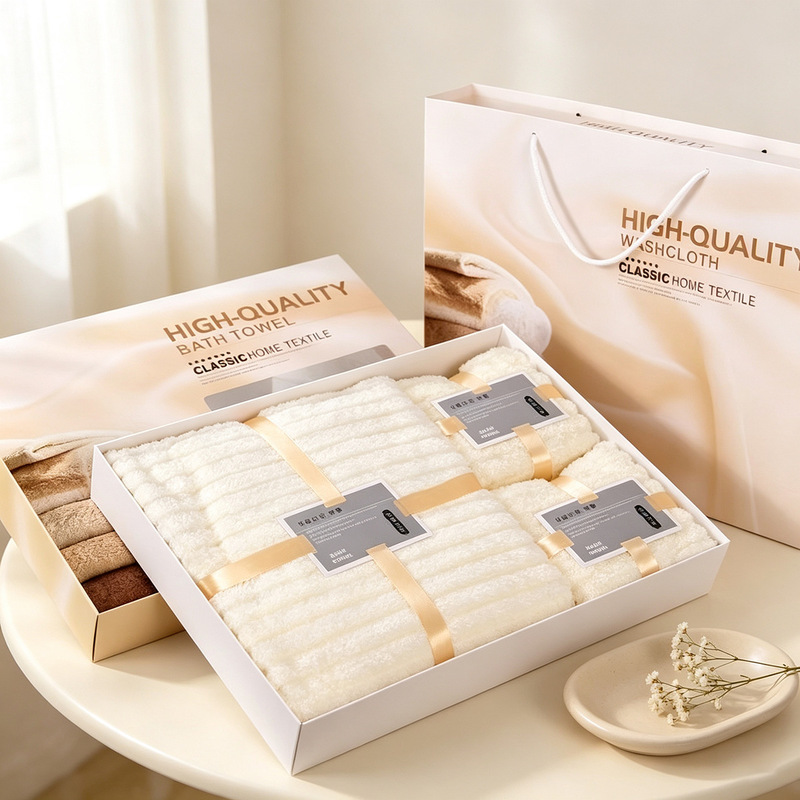 New candy-colored corduroy three-piece set, extra-large and thick bath towel gift box, soft and absorbent, Valentine's Day gift, souvenir New candy-colored corduroy three-piece set, extra-large and thick bath towel gift box, soft and absorbent, Valentine's Day gift, souvenir